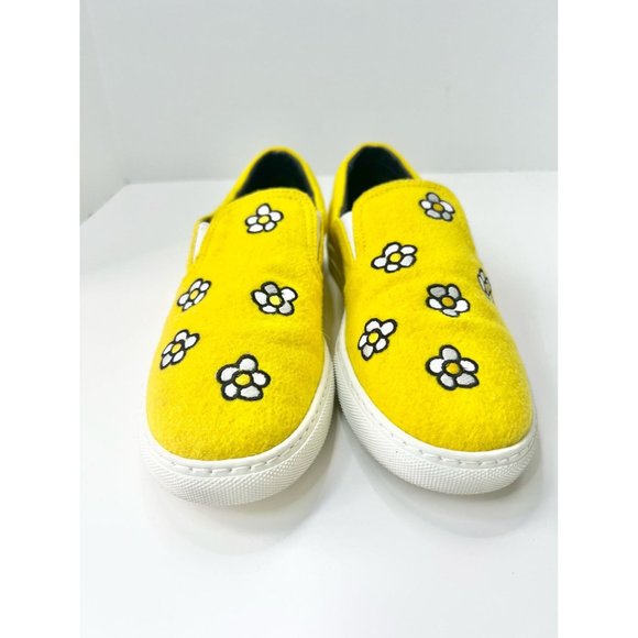 Mira Mikati Yellow Felt Daisy Embroidered Slip-On Sneaker, Size 38 - Picture 4 of 7